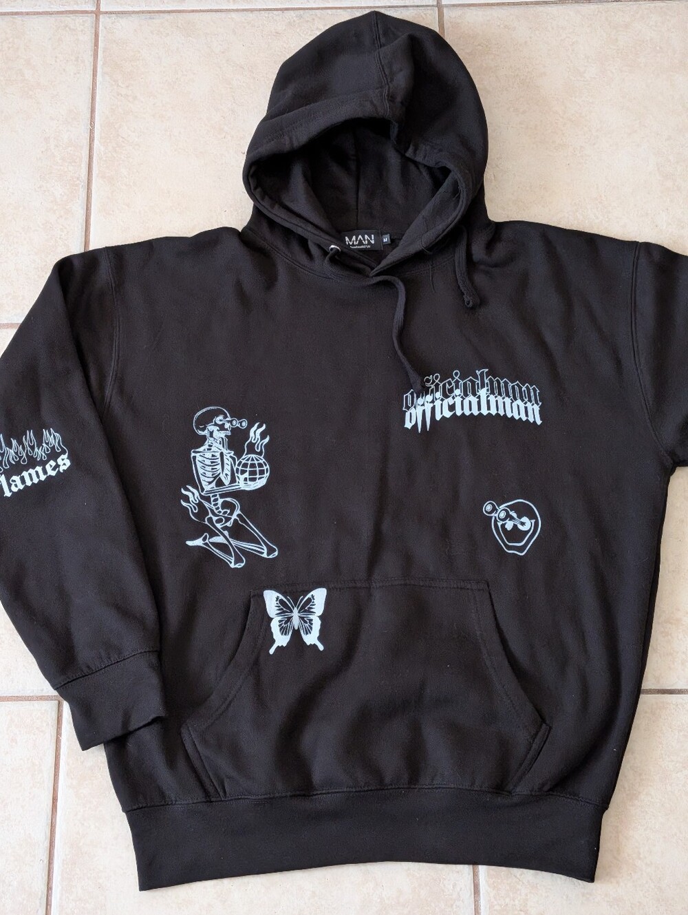 Boohooman MAN Black Graphic Hoodie Size Medium